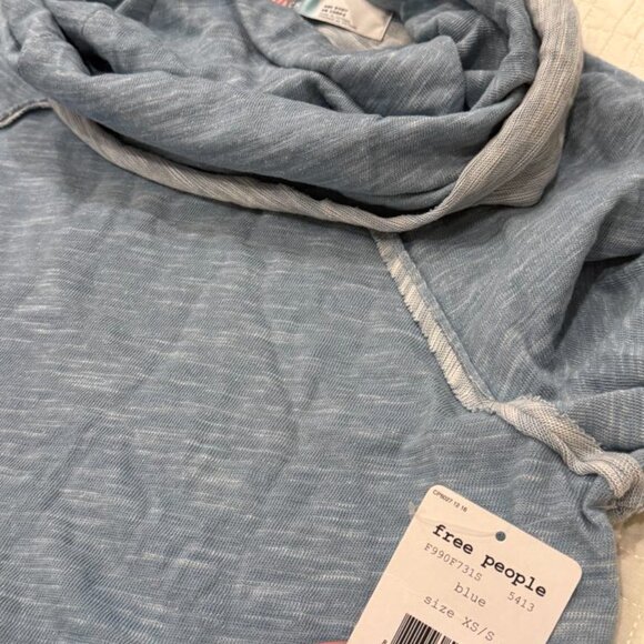 NWT Free People Women's Beach Blue Cowl Neck Pullover SweaterXS/S - Picture 3 of 7